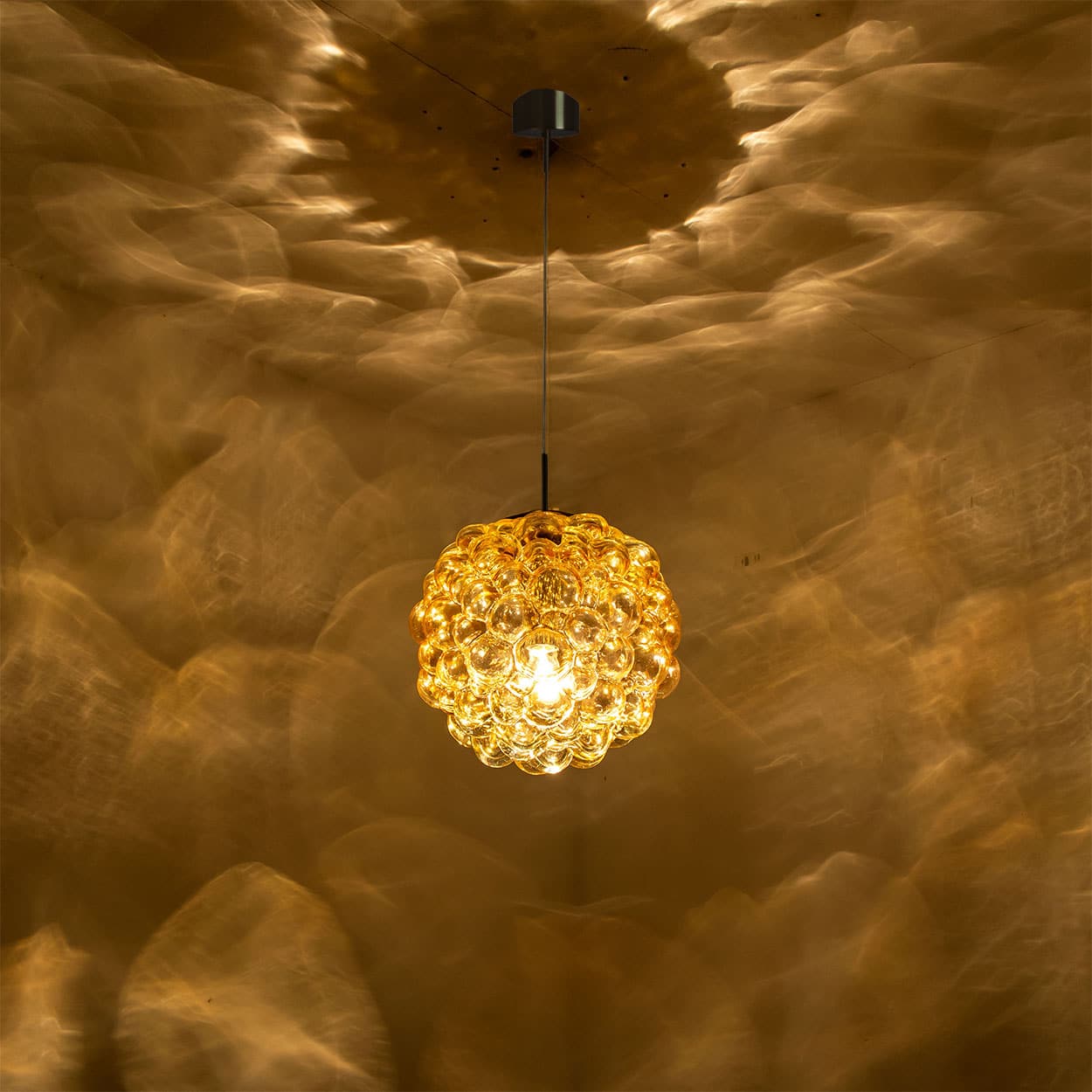 1 of the 2 Large Bubbled Glass and Brass Pendants by Helena Tynell, Germany 1970