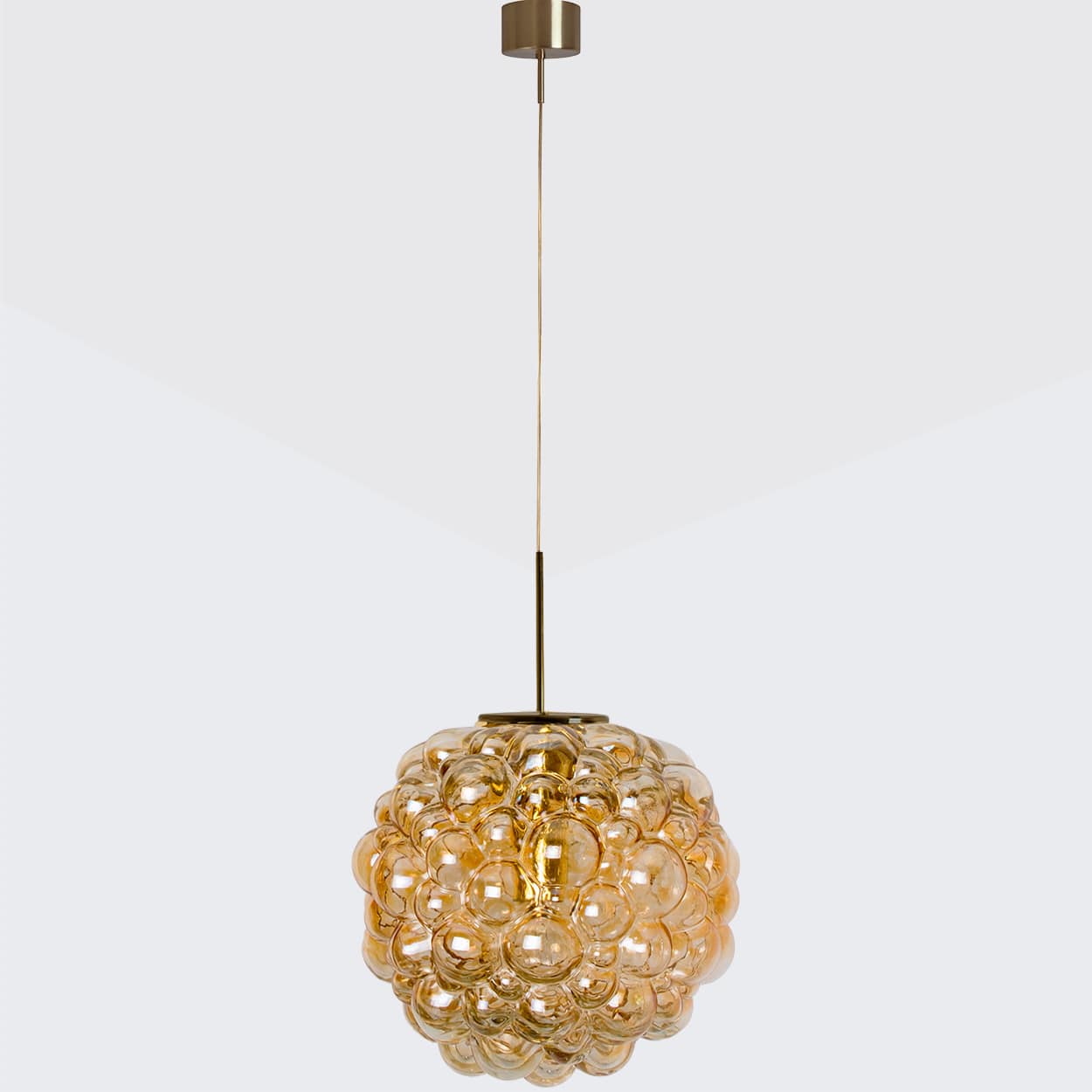 1 of the 2 Large Bubbled Glass and Brass Pendants by Helena Tynell, Germany 1970