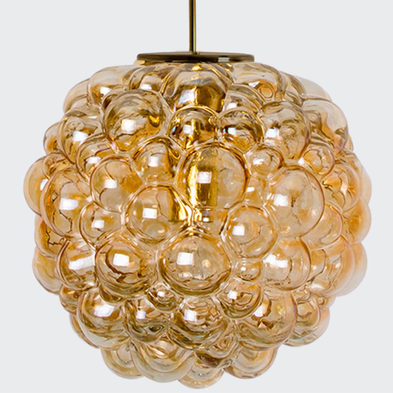 1 of the 2 Large Bubbled Glass and Brass Pendants by Helena Tynell, Germany 1970