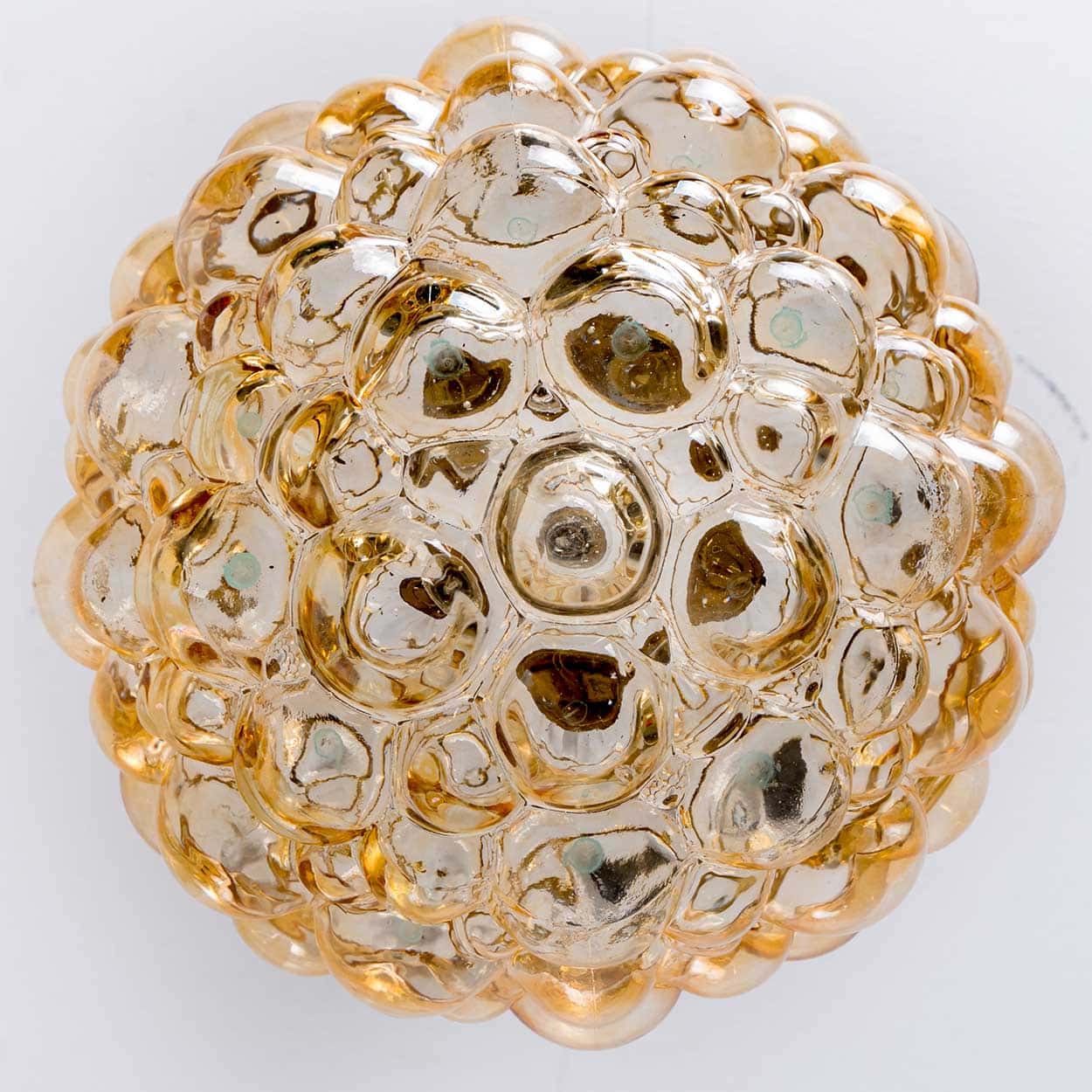 1 of the 2 Large Bubbled Glass and Brass Pendants by Helena Tynell, Germany 1970