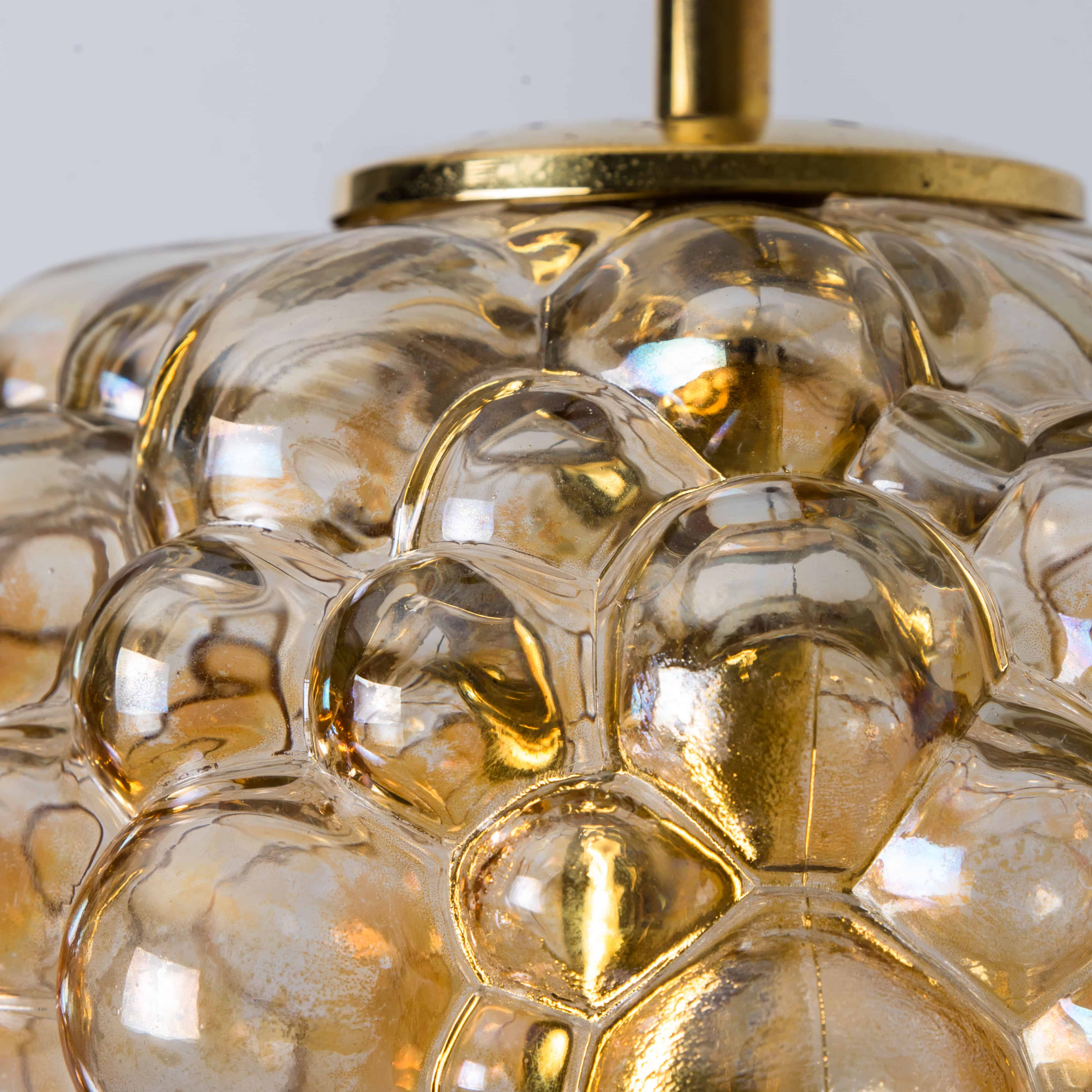 1 of the 2 Large Bubbled Glass and Brass Pendants by Helena Tynell, Germany 1970