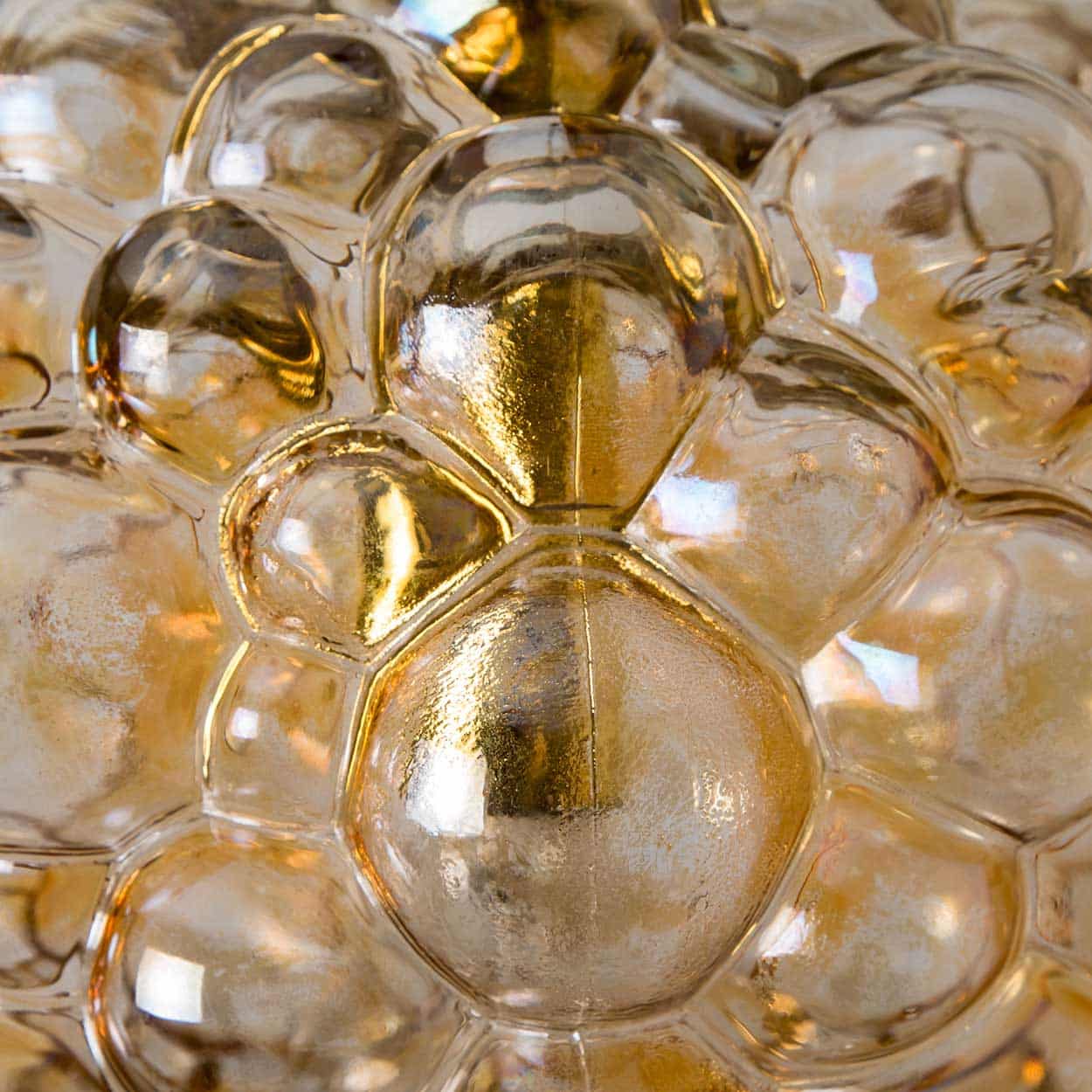 1 of the 2 Large Bubbled Glass and Brass Pendants by Helena Tynell, Germany 1970