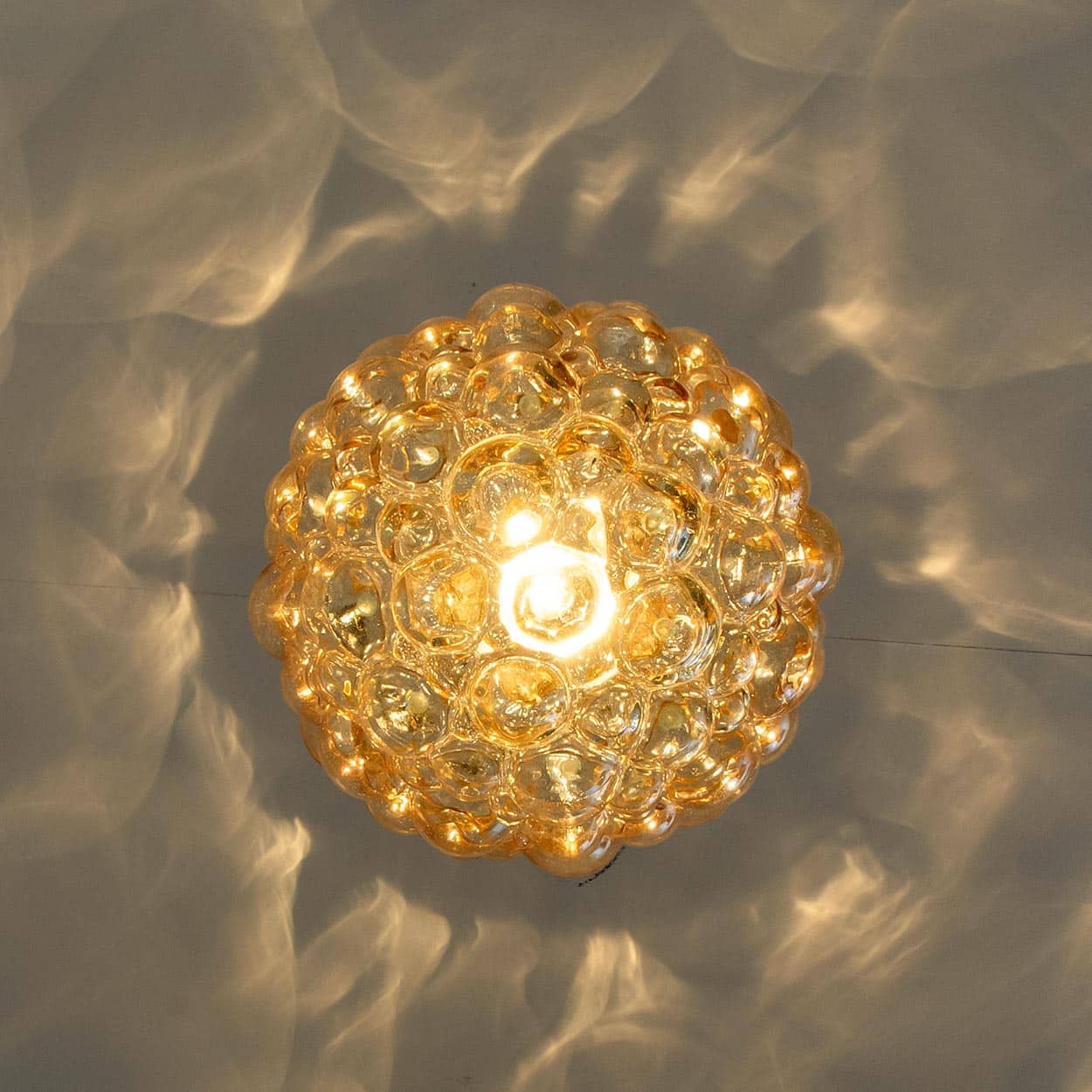 1 of the 2 Large Bubbled Glass and Brass Pendants by Helena Tynell, Germany 1970