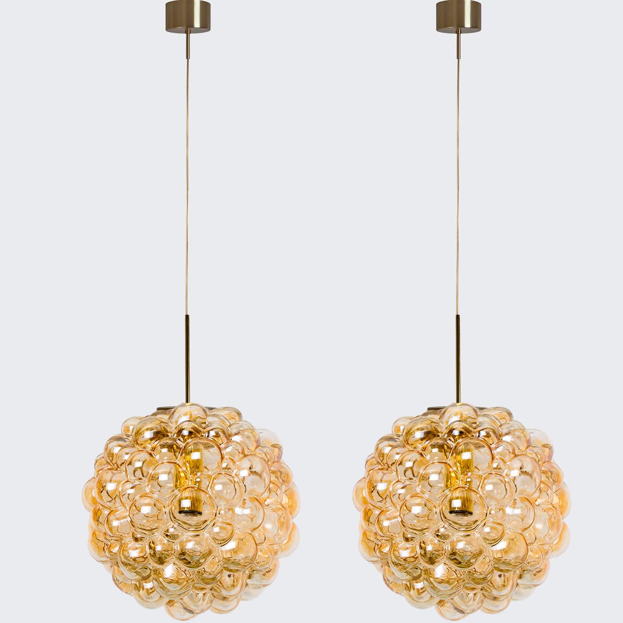 1 of the 2 Large Bubbled Glass and Brass Pendants by Helena Tynell, Germany 1970