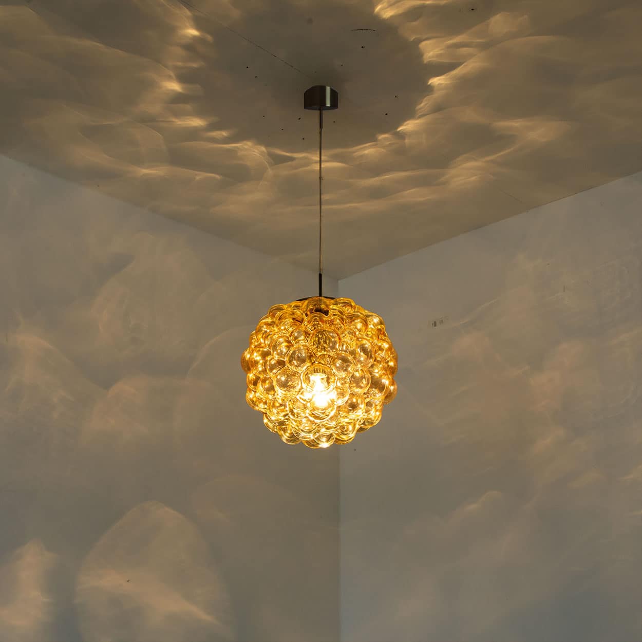 1 of the 2 Large Bubbled Glass and Brass Pendants by Helena Tynell, Germany 1970