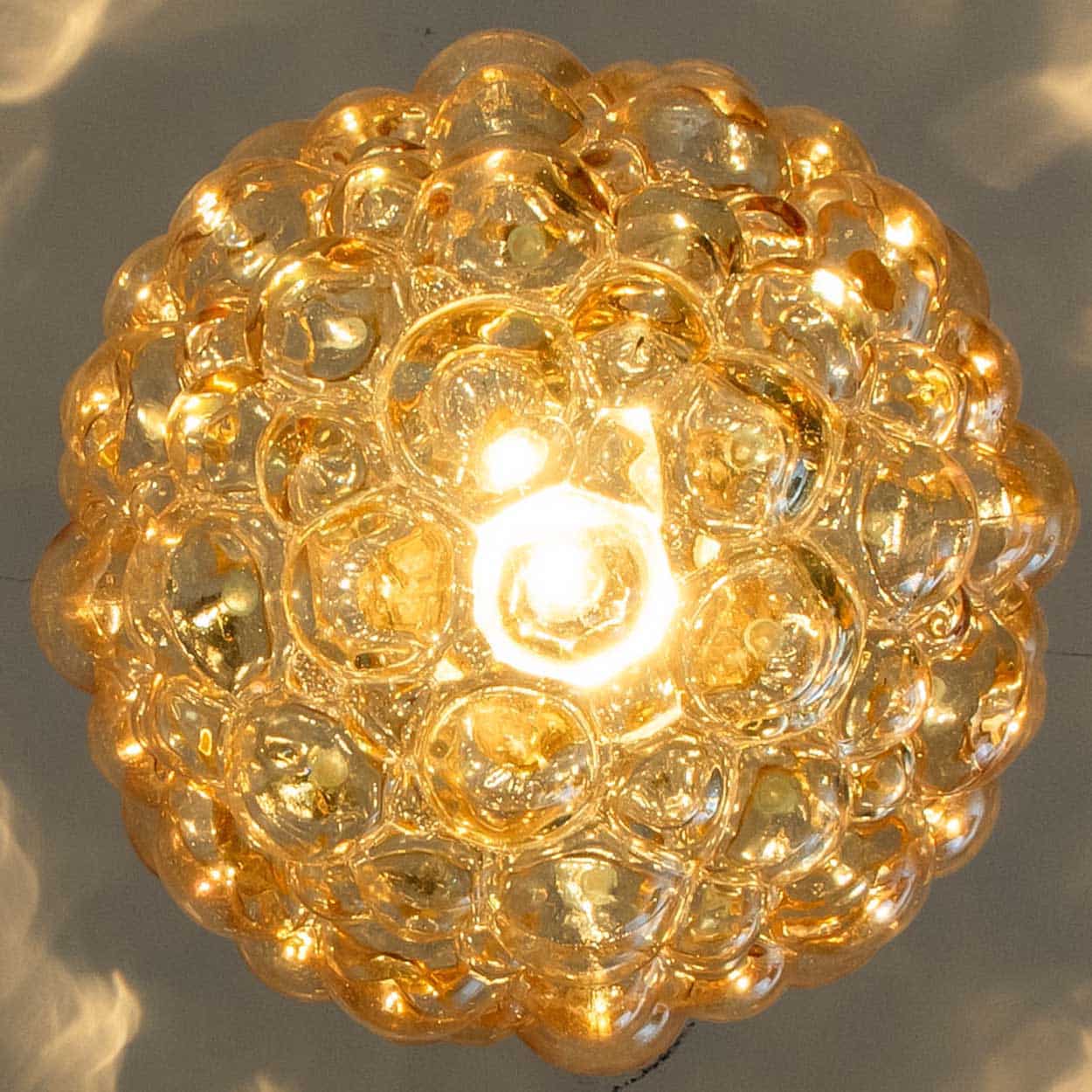 1 of the 2 Large Bubbled Glass and Brass Pendants by Helena Tynell, Germany 1970