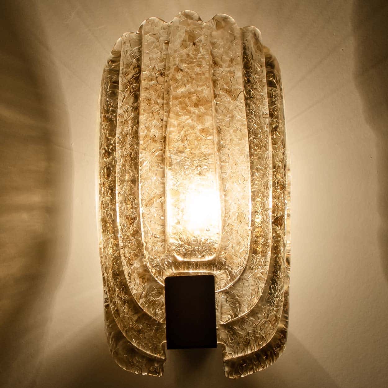 Pair of Spotted Brown Glass and Brass Wall Lights By Hillebrand, 1970