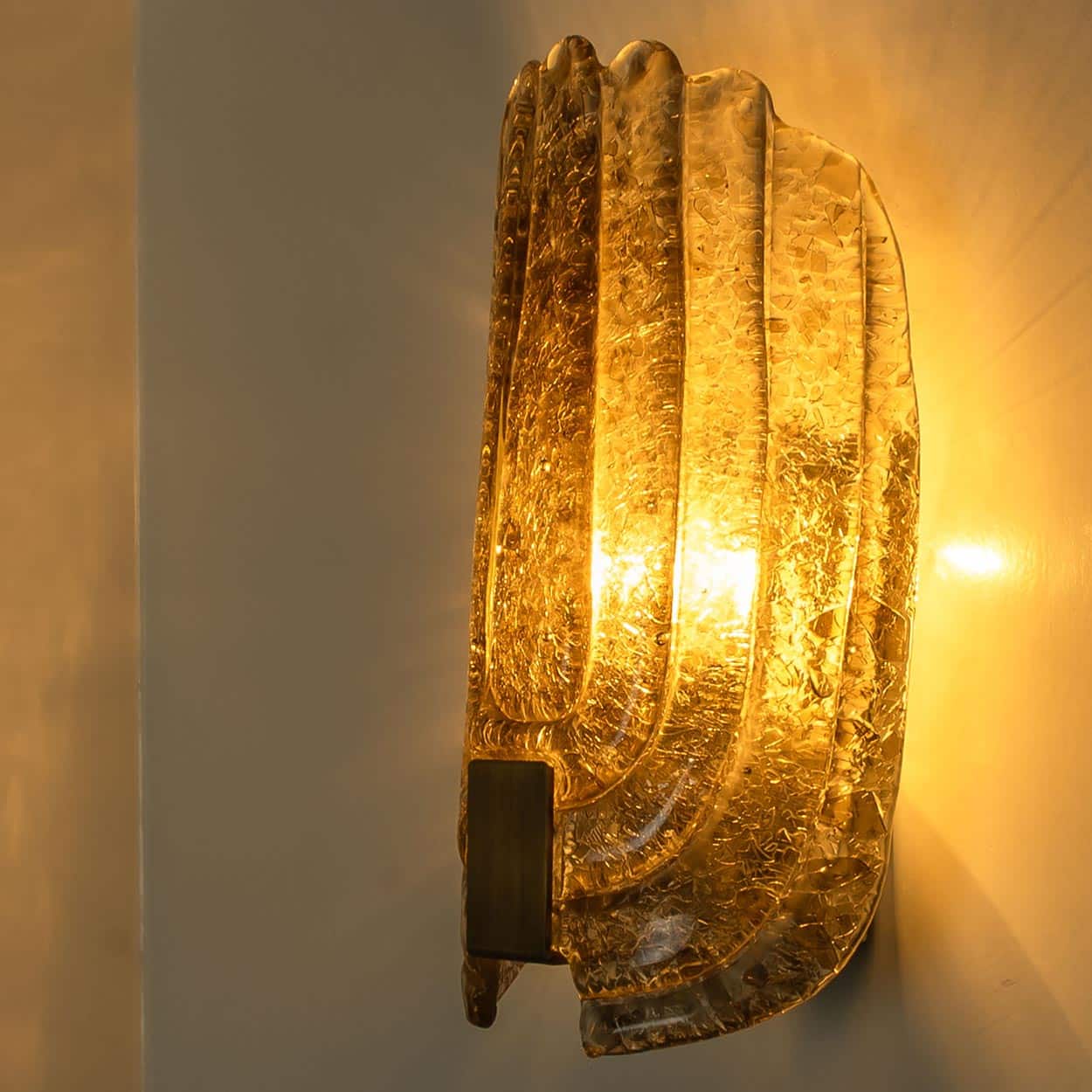 Pair of Spotted Brown Glass and Brass Wall Lights By Hillebrand, 1970