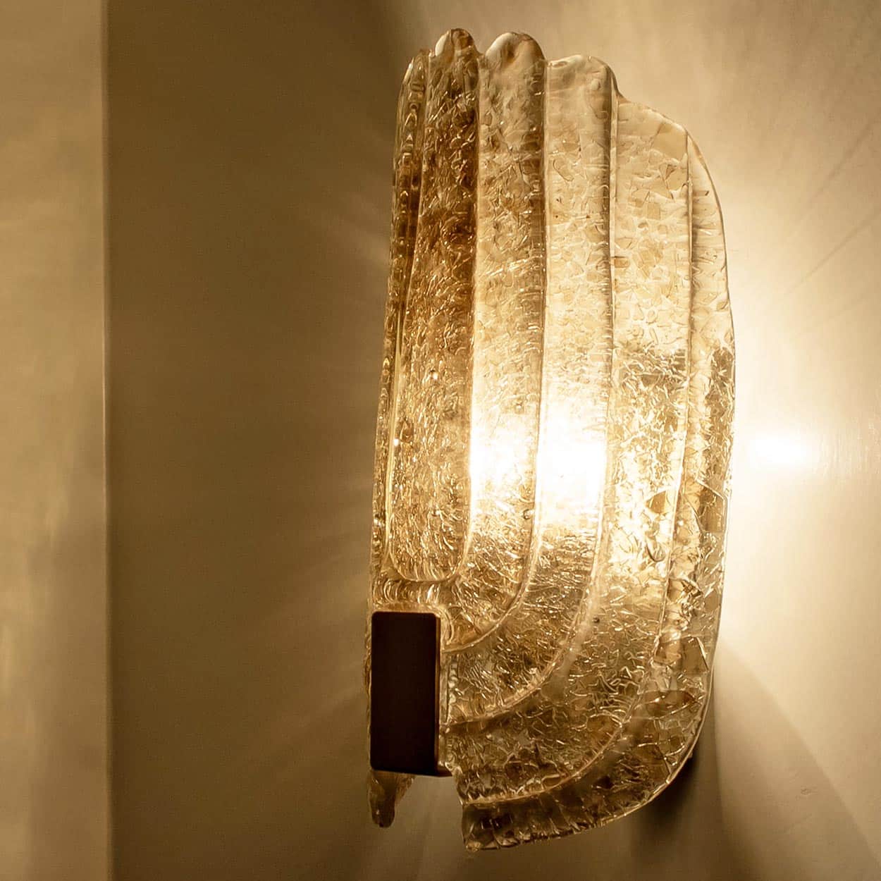 Pair of Spotted Brown Glass and Brass Wall Lights By Hillebrand, 1970
