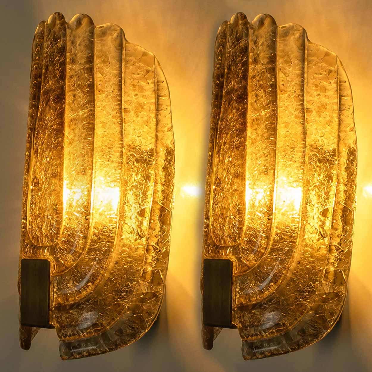 Pair of Spotted Brown Glass and Brass Wall Lights By Hillebrand, 1970
