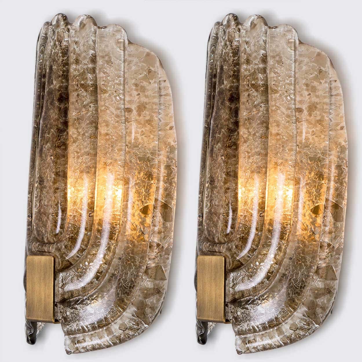 Pair of Spotted Brown Glass and Brass Wall Lights By Hillebrand, 1970