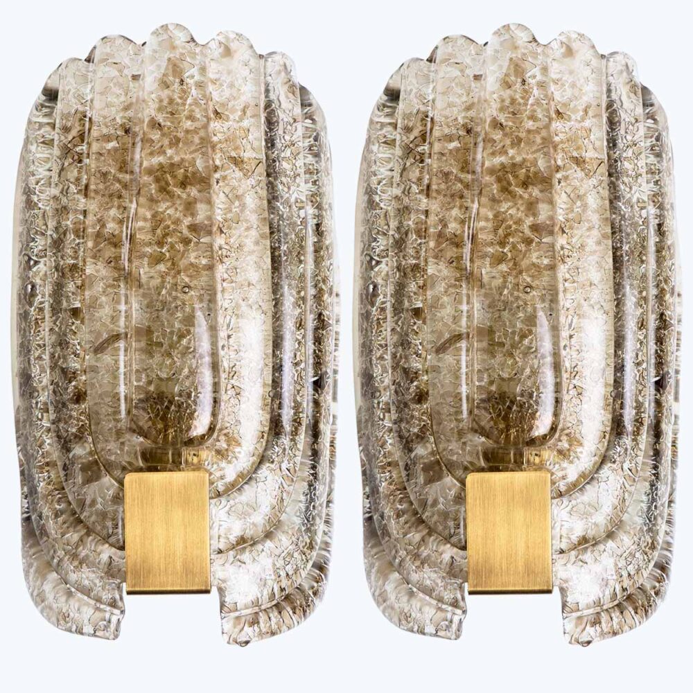 Pair of Spotted Brown Glass and Brass Wall Lights By Hillebrand, 1970