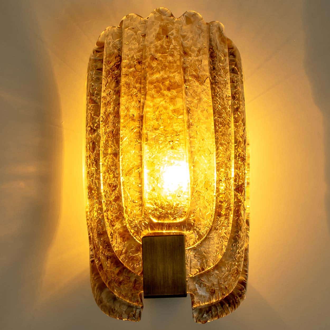 Pair of Spotted Brown Glass and Brass Wall Lights By Hillebrand, 1970