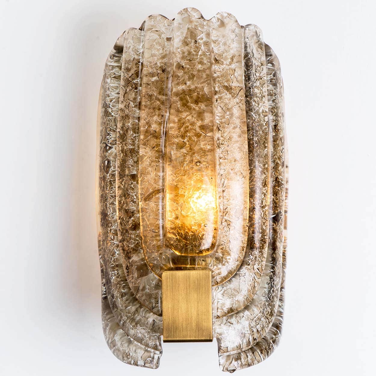 Pair of Spotted Brown Glass and Brass Wall Lights By Hillebrand, 1970