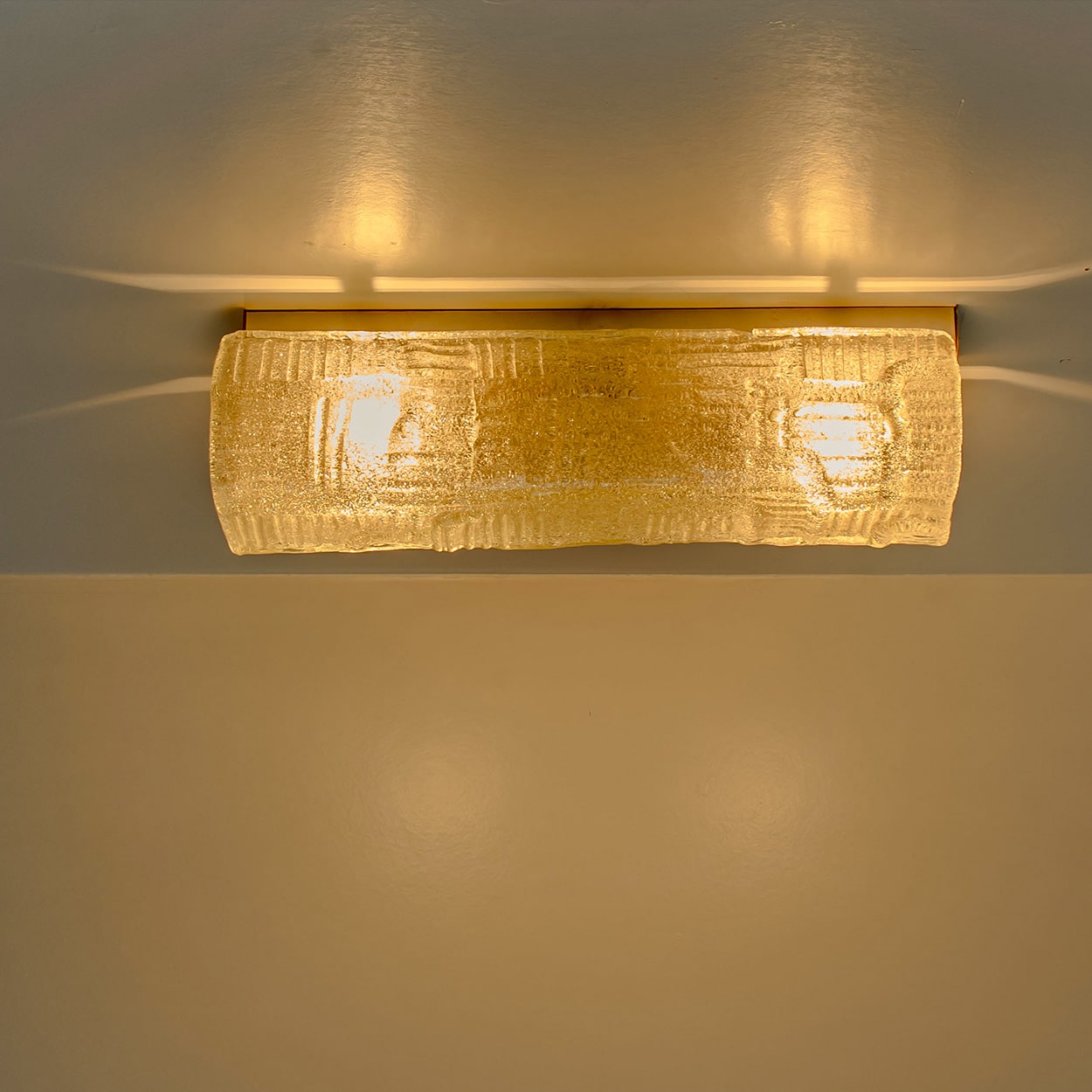 1 of the 2 Textured Glass and Chrome Wall Light Fixtures, Hillebrand 1960