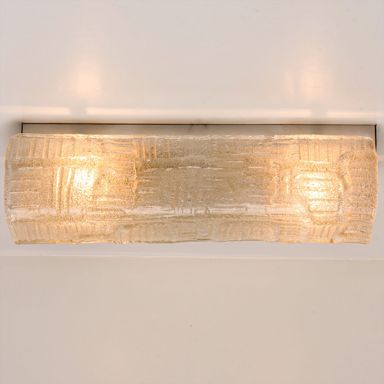 1 of the 2 Textured Glass and Chrome Wall Light Fixtures, Hillebrand 1960