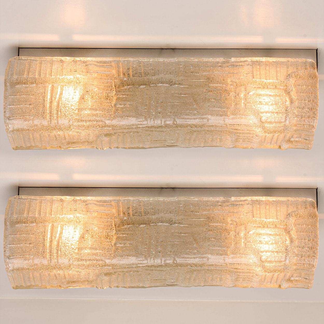 1 of the 2 Textured Glass and Chrome Wall Light Fixtures, Hillebrand 1960
