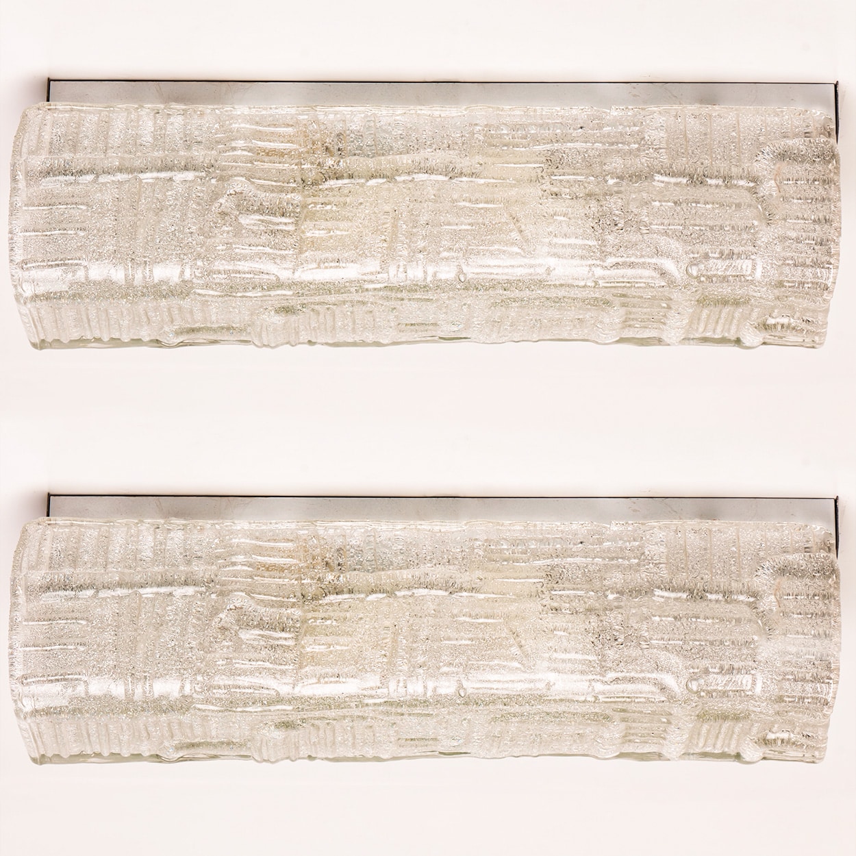 1 of the 2 Textured Glass and Chrome Wall Light Fixtures, Hillebrand 1960