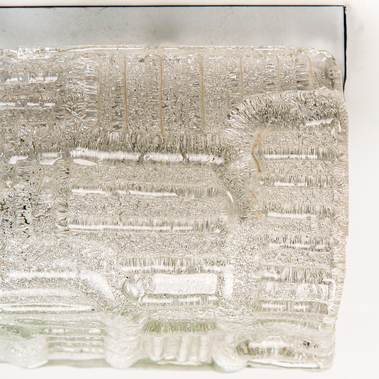 1 of the 2 Textured Glass and Chrome Wall Light Fixtures, Hillebrand 1960