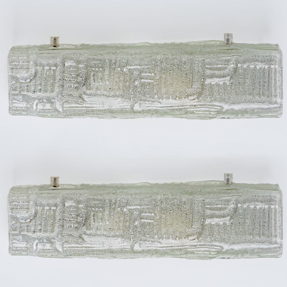 1 of the 2 Textured Glass and Chrome Wall Light Fixtures, Hillebrand 1960