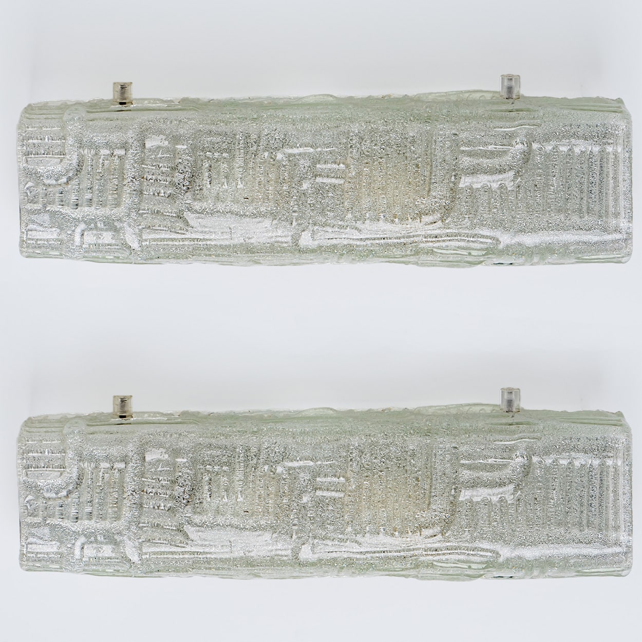 1 of the 2 Textured Glass and Chrome Wall Light Fixtures, Hillebrand 1960
