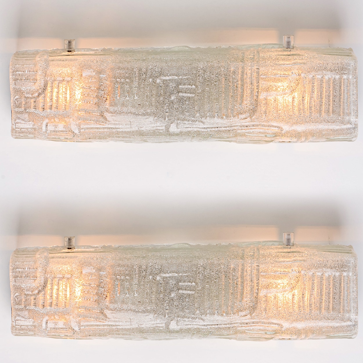 1 of the 2 Textured Glass and Chrome Wall Light Fixtures, Hillebrand 1960