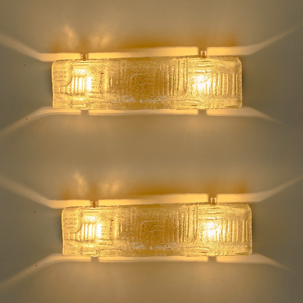 1 of the 2 Textured Glass and Chrome Wall Light Fixtures, Hillebrand 1960