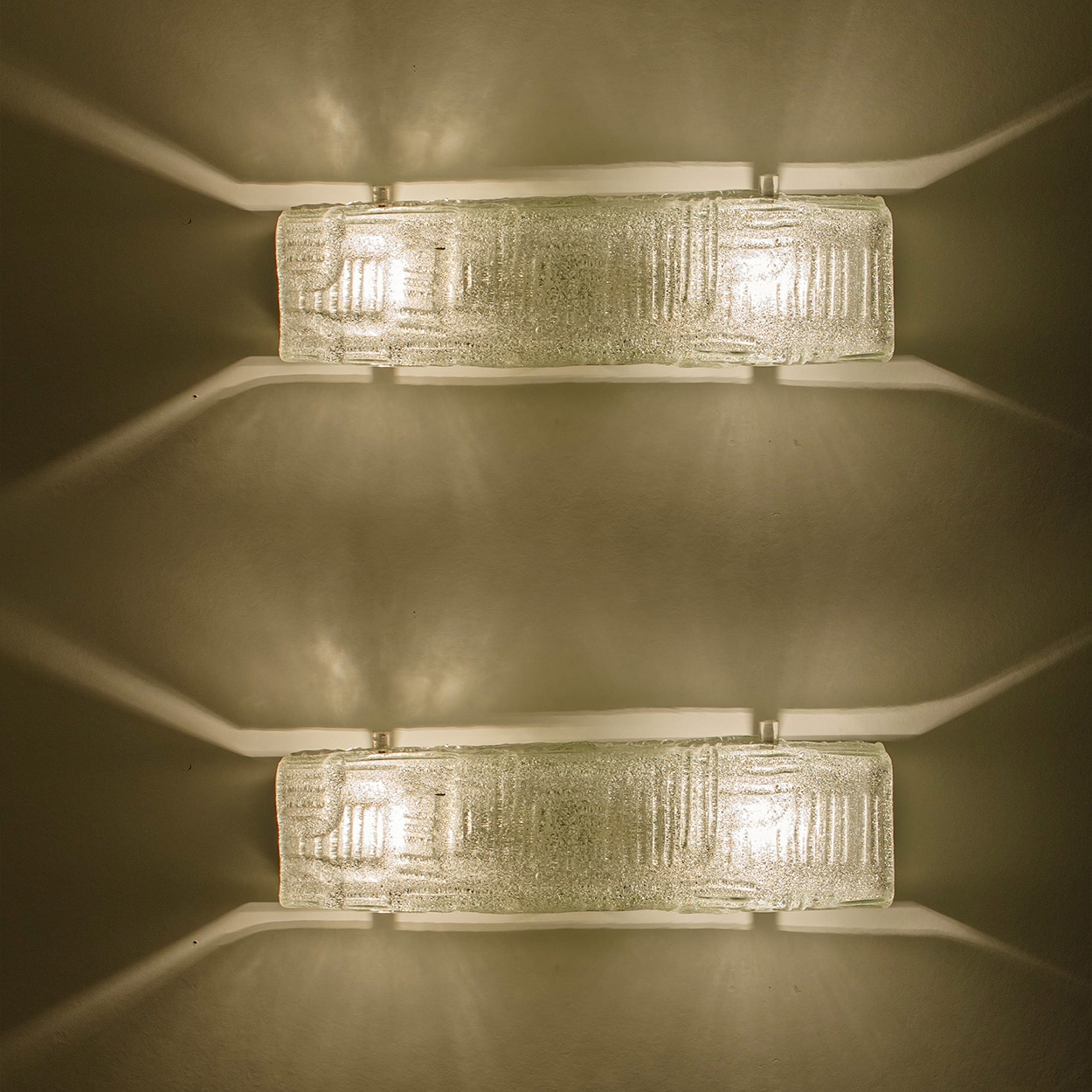 1 of the 2 Textured Glass and Chrome Wall Light Fixtures, Hillebrand 1960