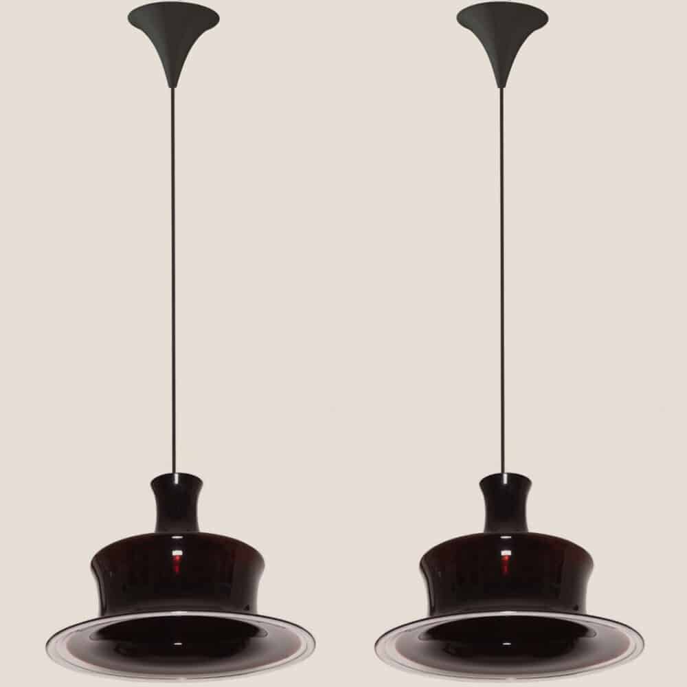 Pair of Aubergine Glass Holmegaard Hanging Lamps, 1970