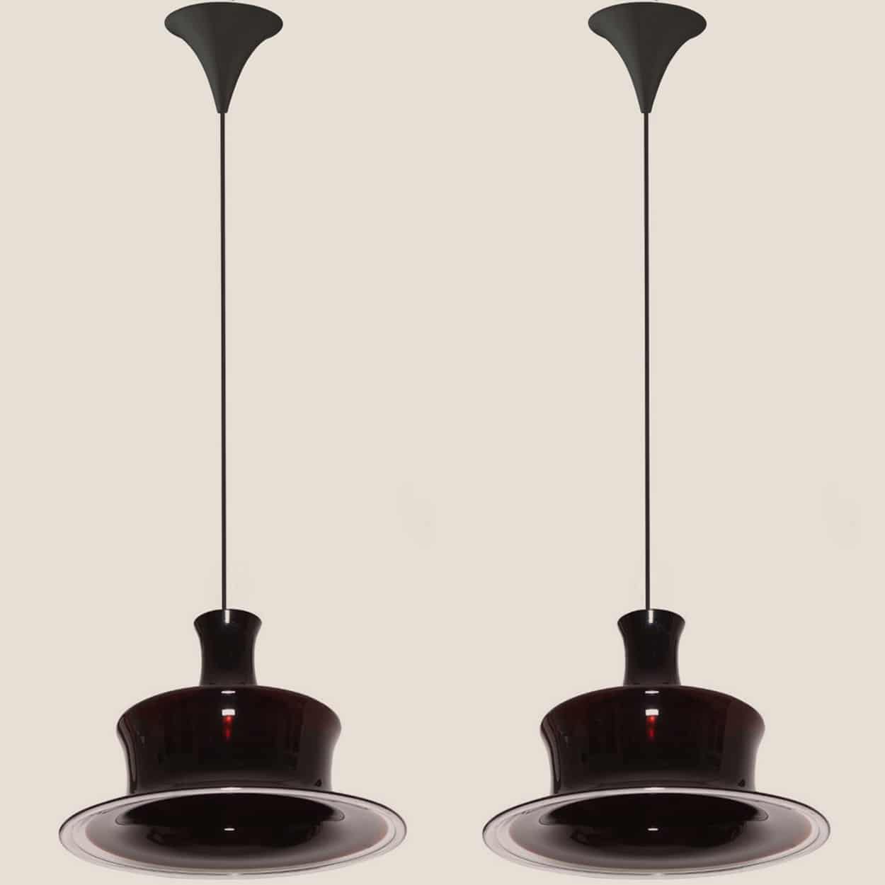 Pair of Aubergine Glass Holmegaard Hanging Lamps, 1970