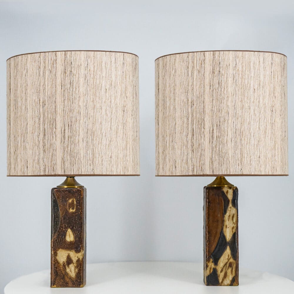 1 of the 2 Trille Jørgensen Ceramic Lamps, Custom Made Lampshades by R. Houben