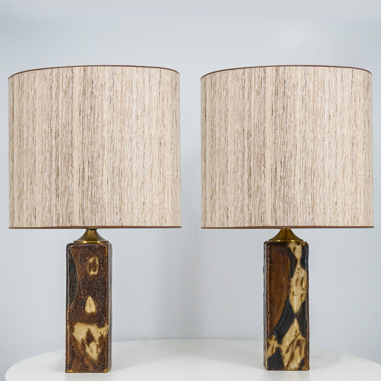 1 of the 2 Trille Jørgensen Ceramic Lamps, Custom Made Lampshades by R. Houben