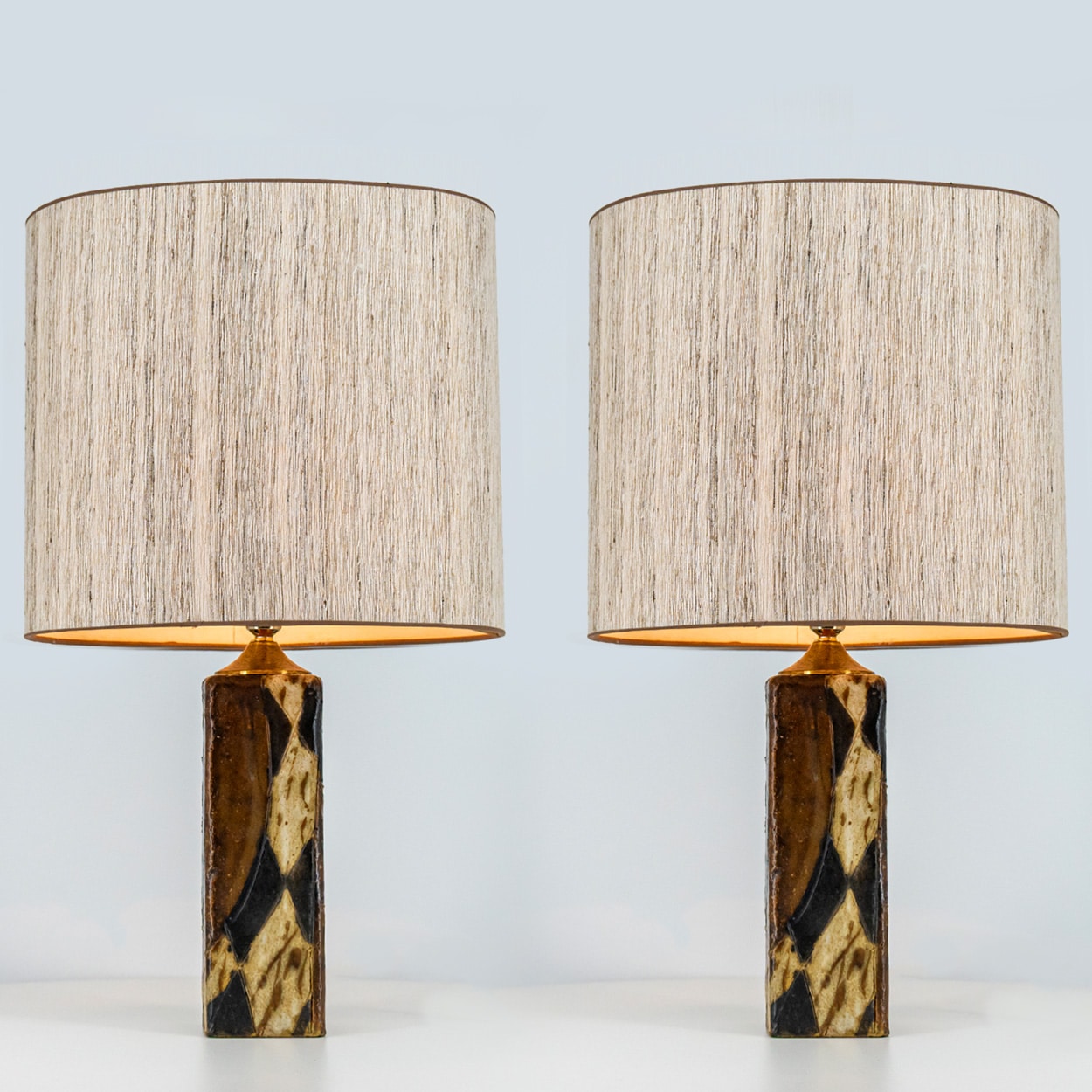 1 of the 2 Trille Jørgensen Ceramic Lamps, Custom Made Lampshades by R. Houben