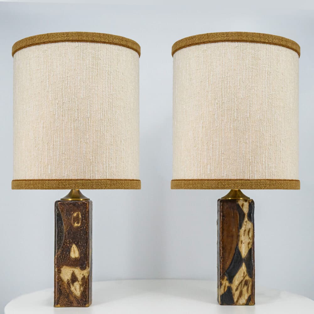 1 of the 2 Ceramic Lamps by Trille Jørgense, Custom Lampshade by R. Houben