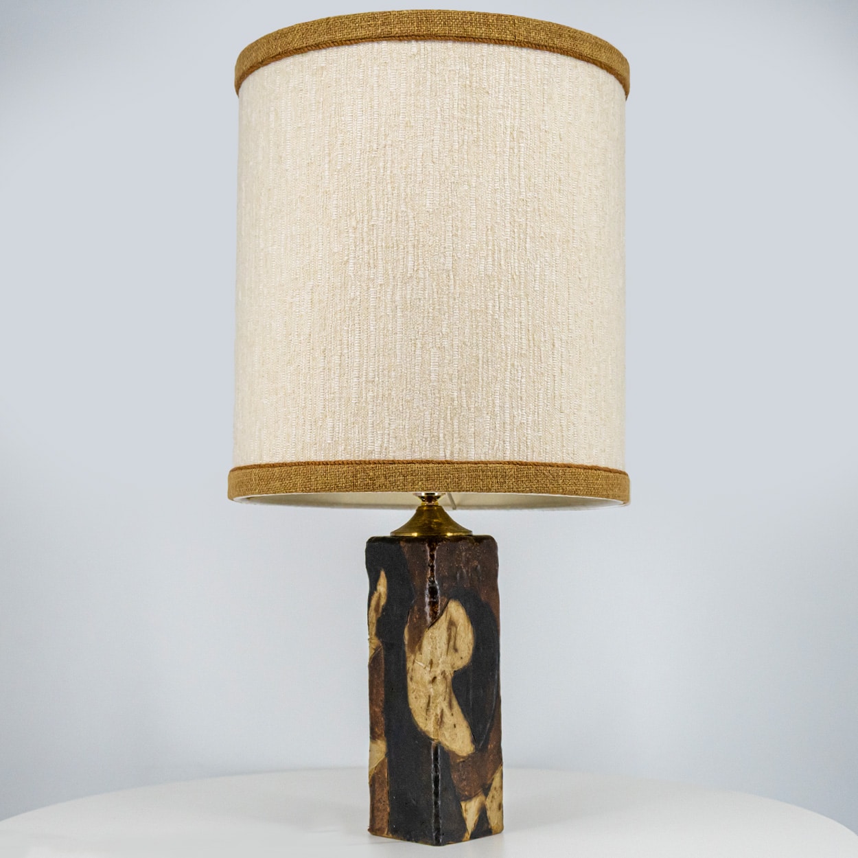 1 of the 2 Ceramic Lamps by Trille Jørgense, Custom Lampshade by R. Houben