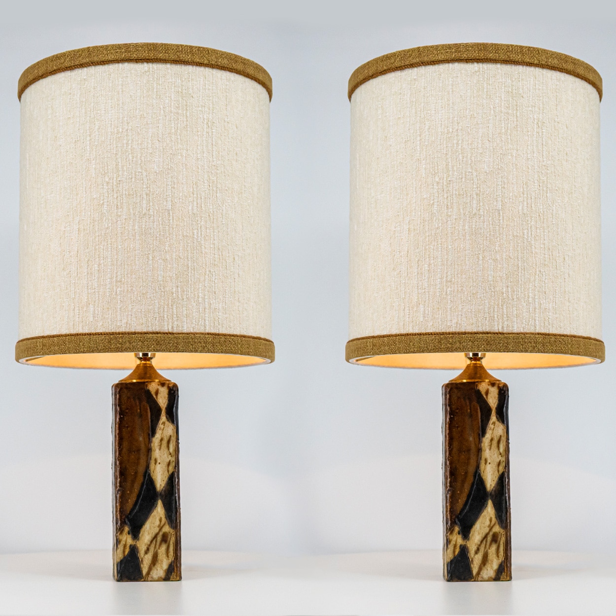 1 of the 2 Ceramic Lamps by Trille Jørgense, Custom Lampshade by R. Houben