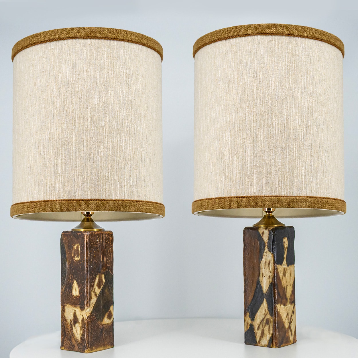 1 of the 2 Ceramic Lamps by Trille Jørgense, Custom Lampshade by R. Houben
