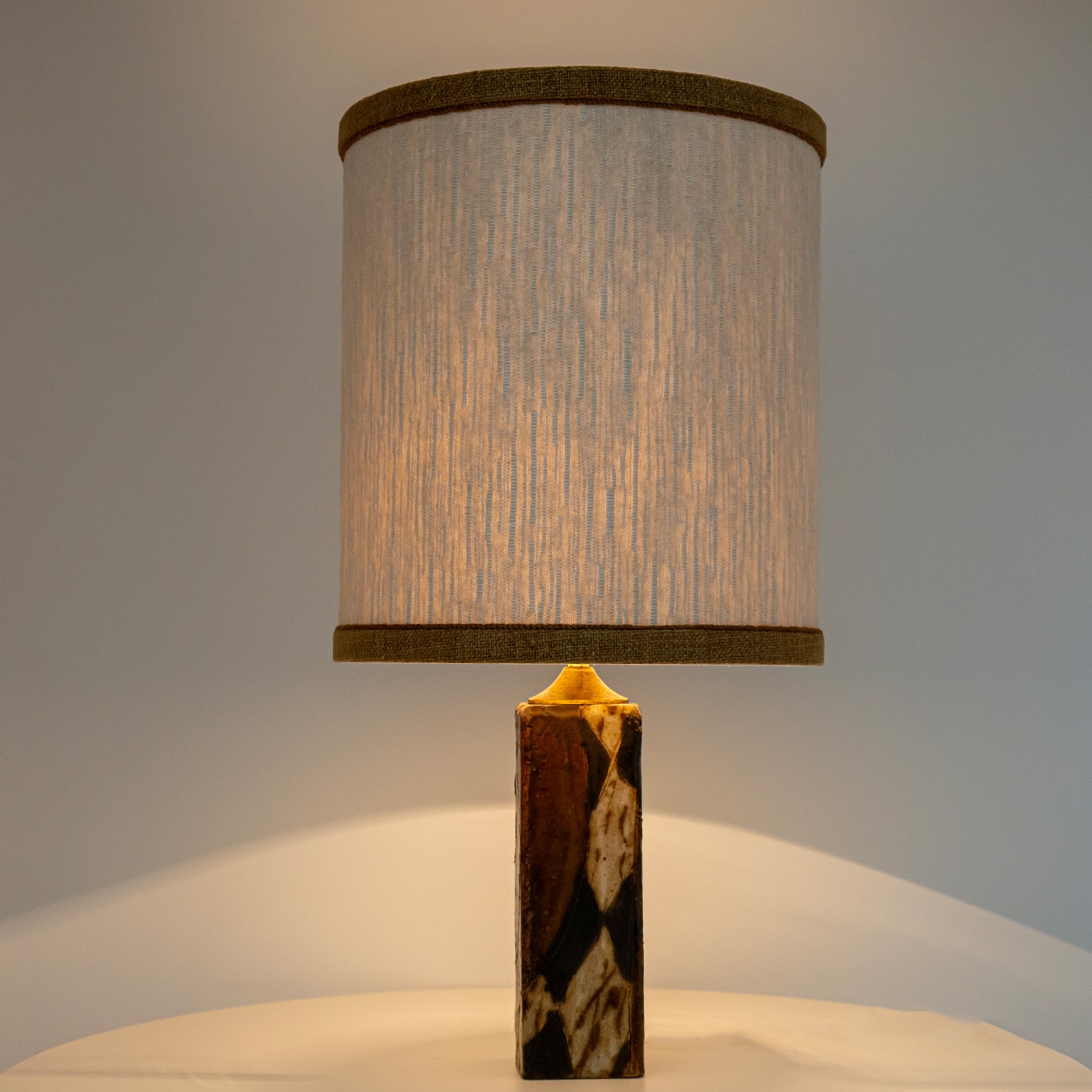 1 of the 2 Ceramic Lamps by Trille Jørgense, Custom Lampshade by R. Houben