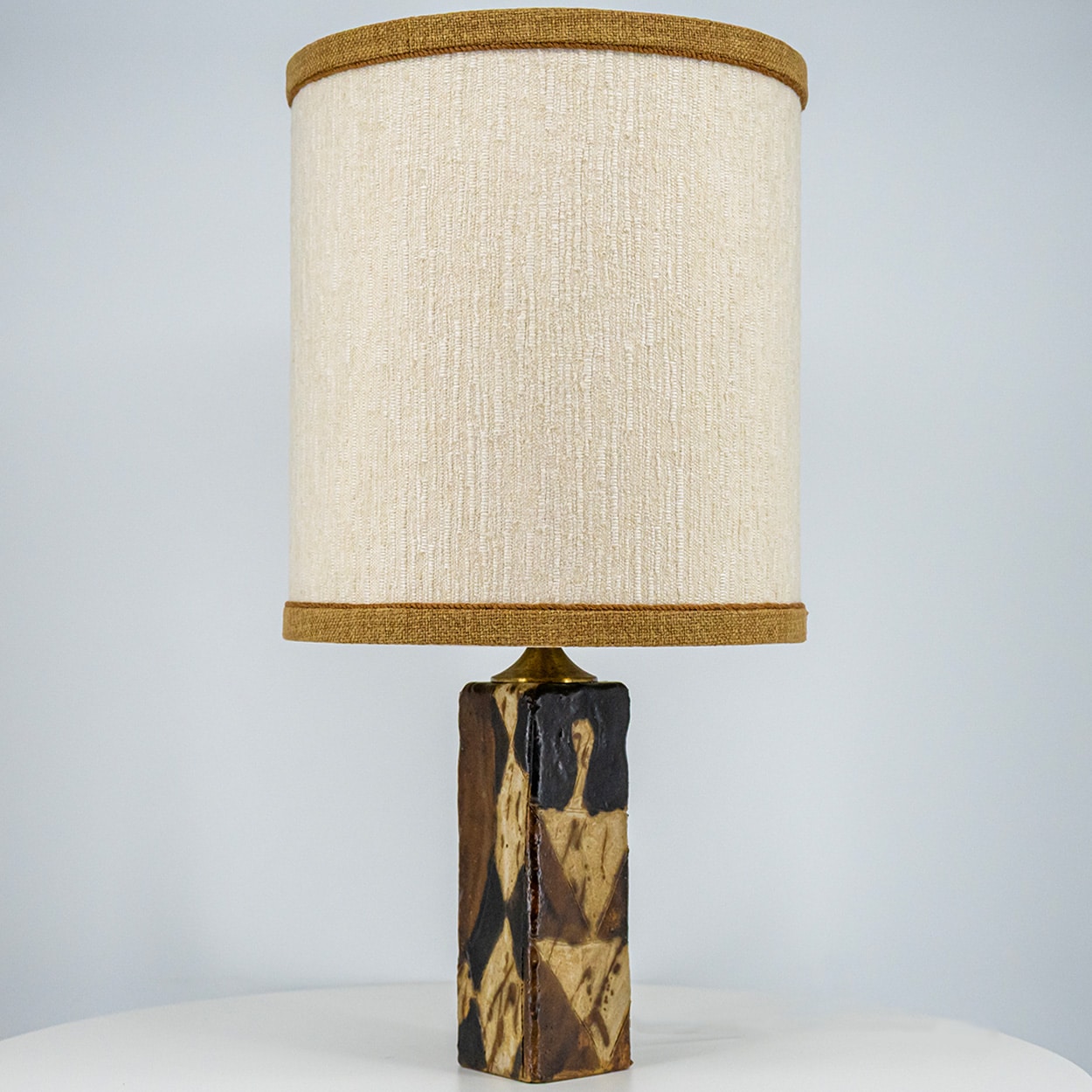 1 of the 2 Ceramic Lamps by Trille Jørgense, Custom Lampshade by R. Houben