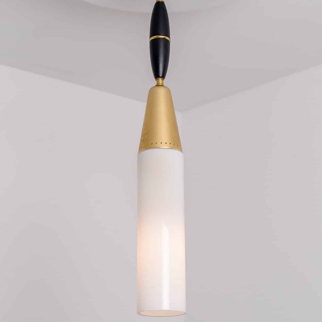 Stilnovo Milkglass and Brass Pendant, Italy, 1960s