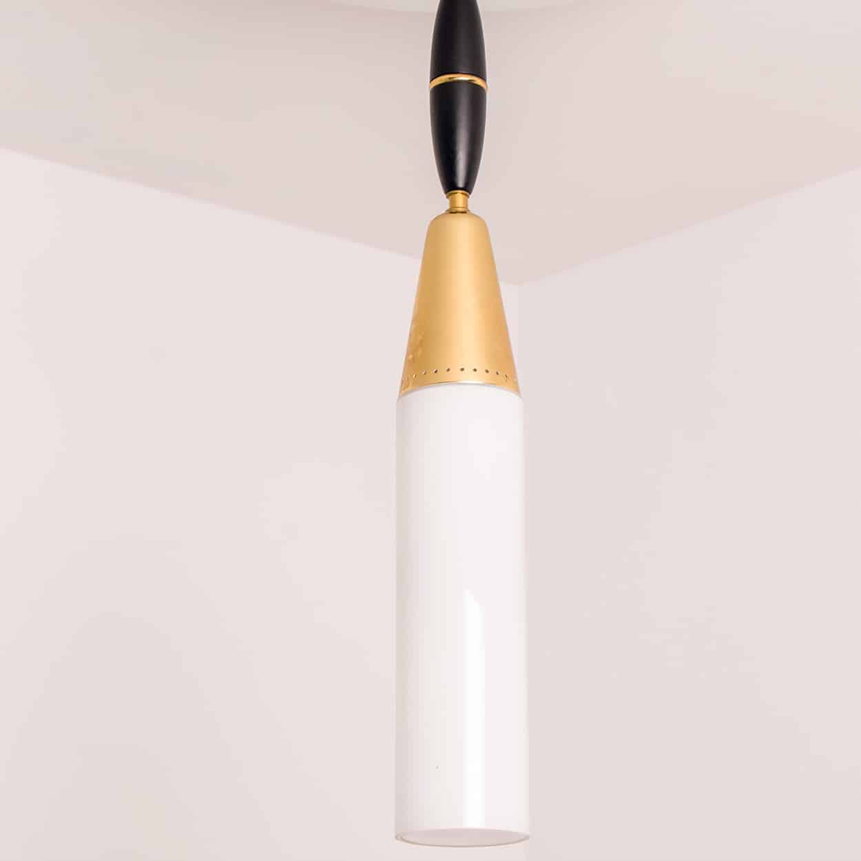 Stilnovo Milkglass and Brass Pendant, Italy, 1960s