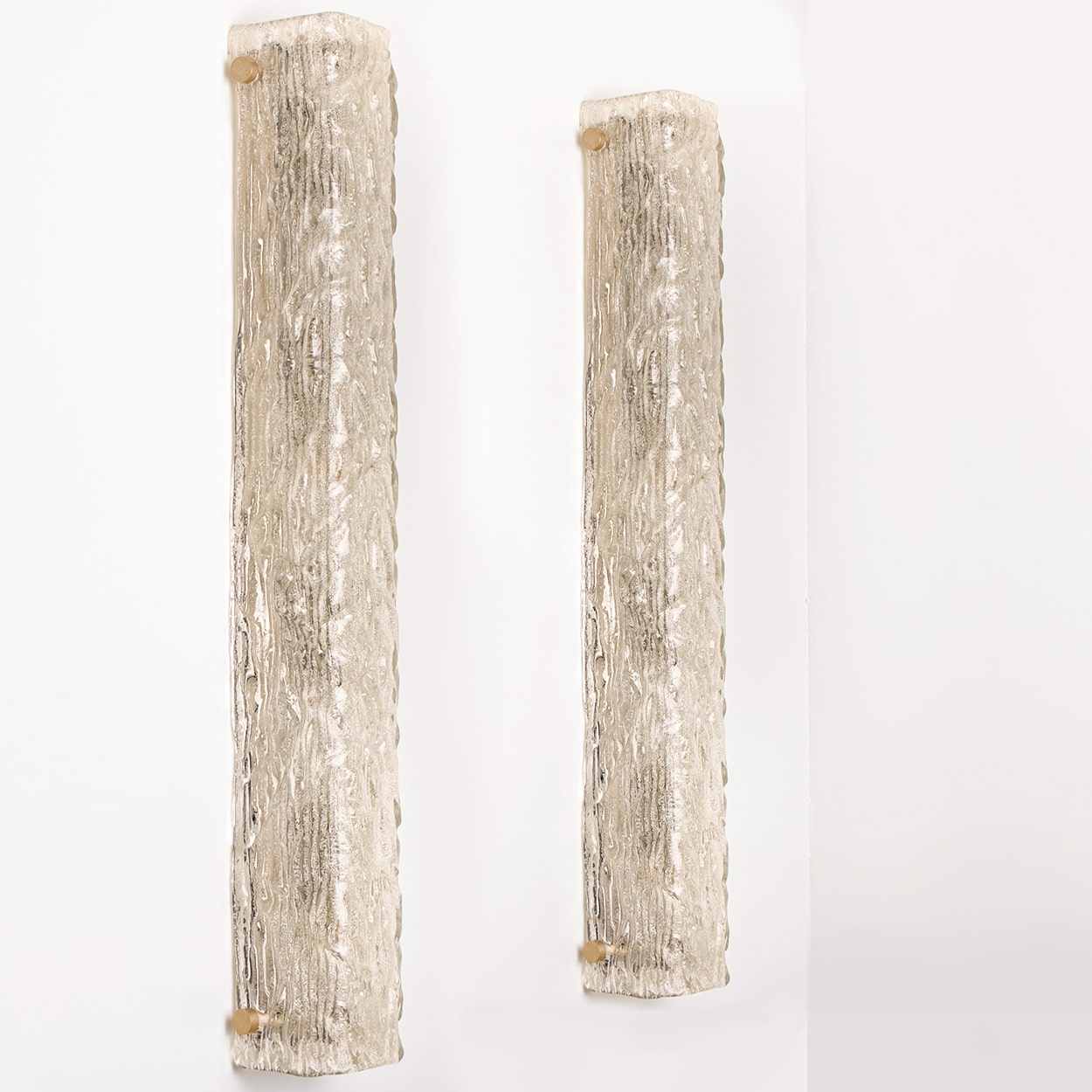 1 of the 2 Tube Textured Glass and Brass Wall Lights Germany, 1970s