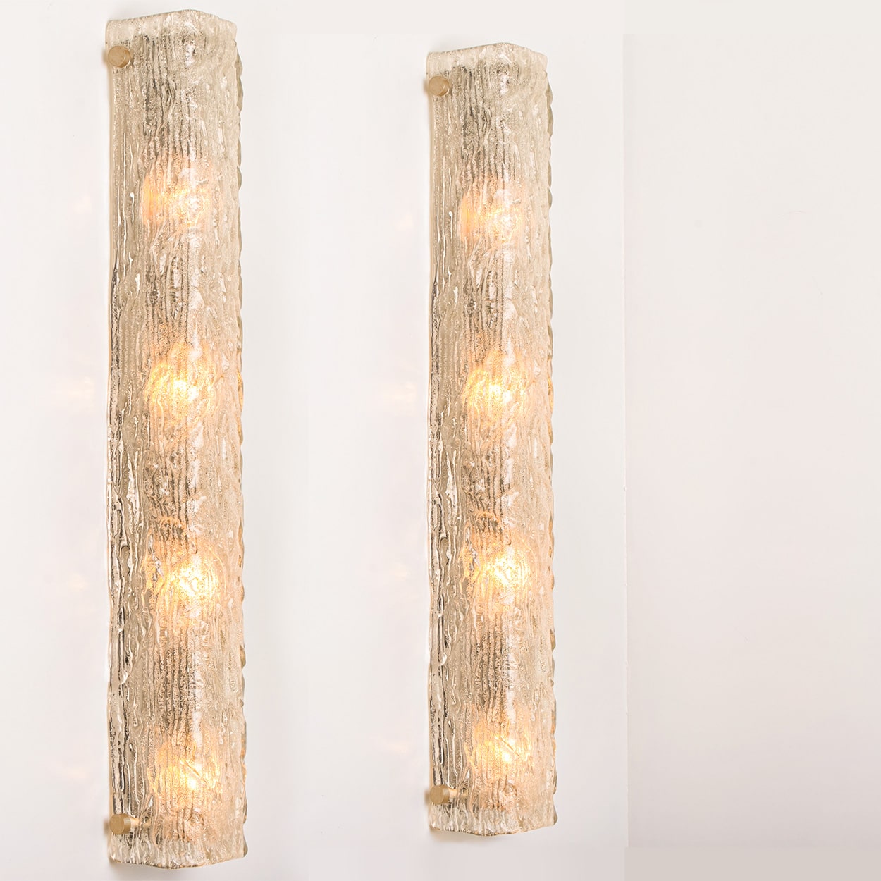 1 of the 2 Tube Textured Glass and Brass Wall Lights Germany, 1970s