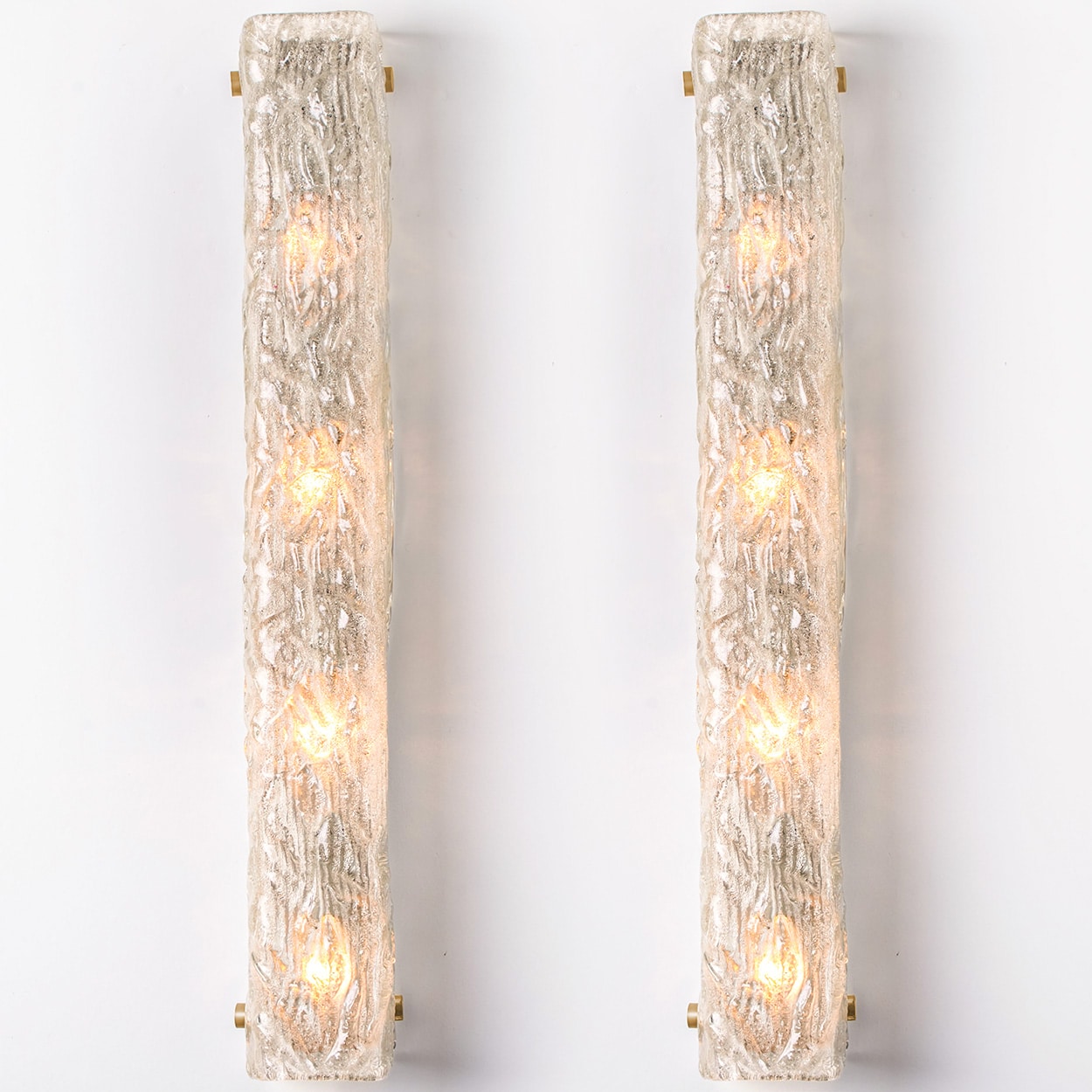 1 of the 2 Tube Textured Glass and Brass Wall Lights Germany, 1970s