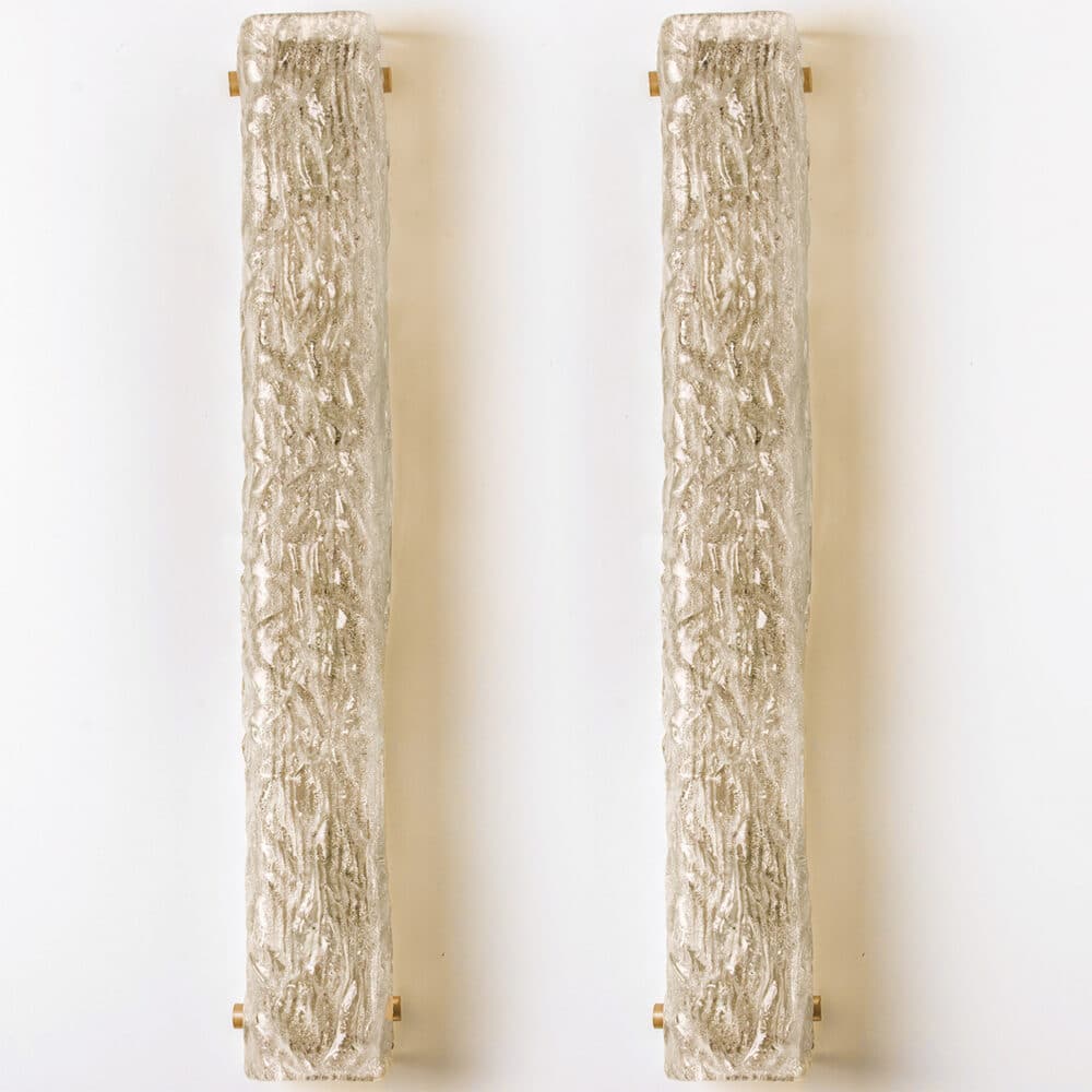 1 of the 2 Tube Textured Glass and Brass Wall Lights Germany, 1970s