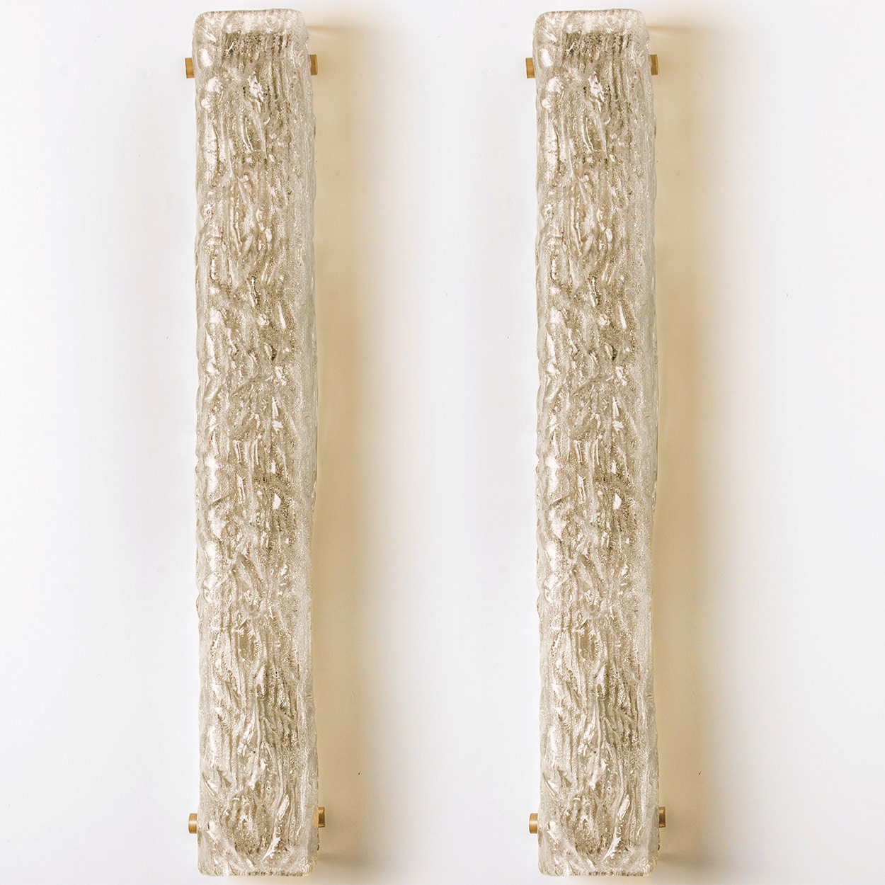 1 of the 2 Tube Textured Glass and Brass Wall Lights Germany, 1970s