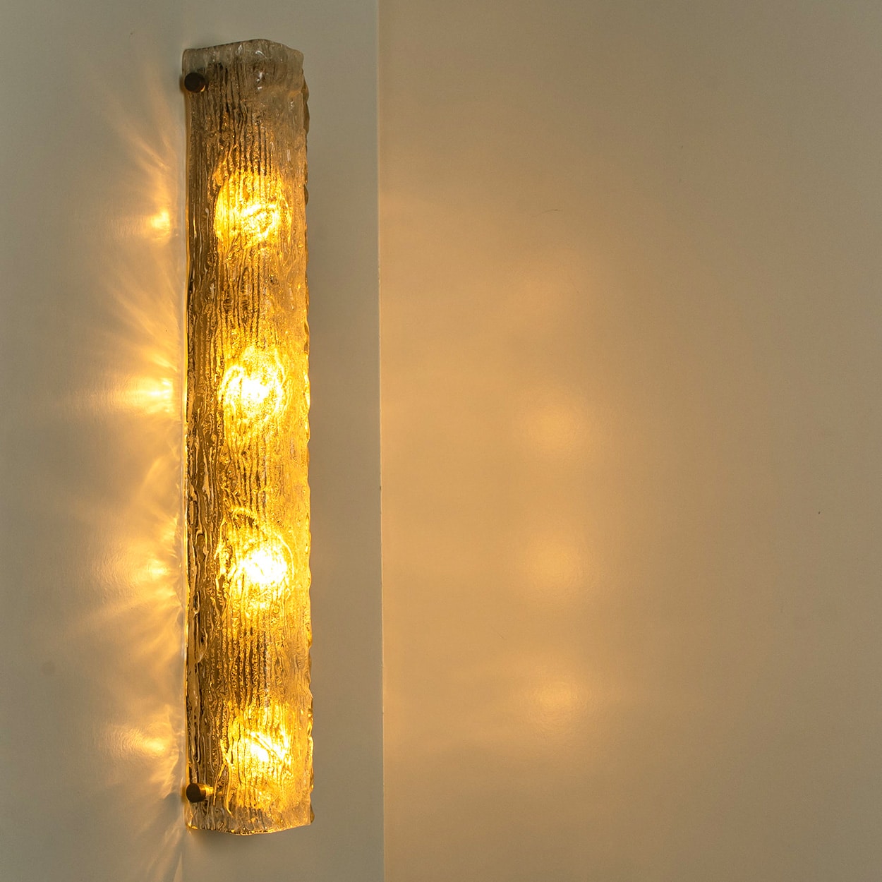 1 of the 2 Tube Textured Glass and Chrome Wall Lights by Kaiser Leuchten, 1970s