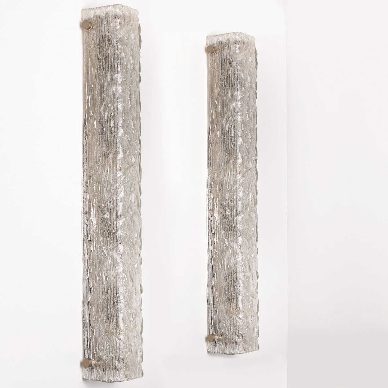 1 of the 2 Tube Textured Glass and Chrome Wall Lights by Kaiser Leuchten, 1970s