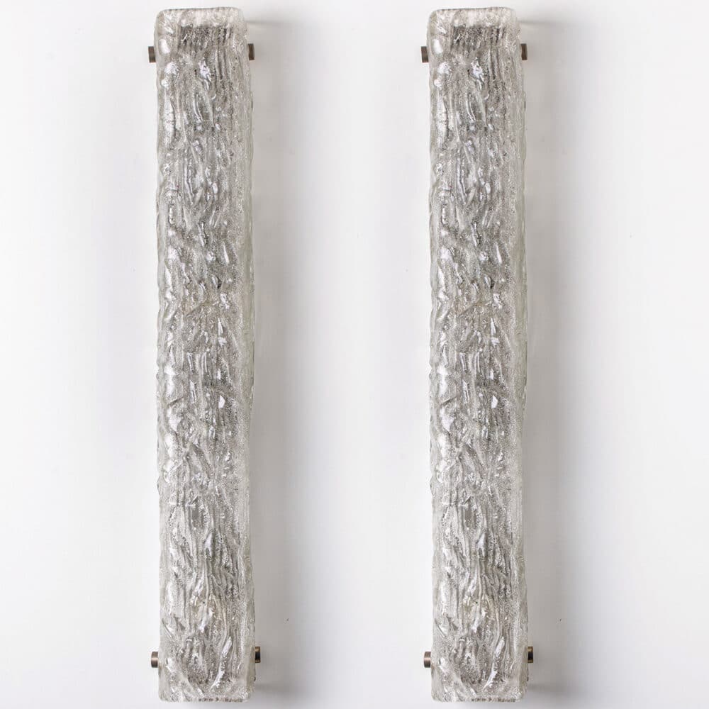 1 of the 2 Tube Textured Glass and Chrome Wall Lights by Kaiser Leuchten, 1970s