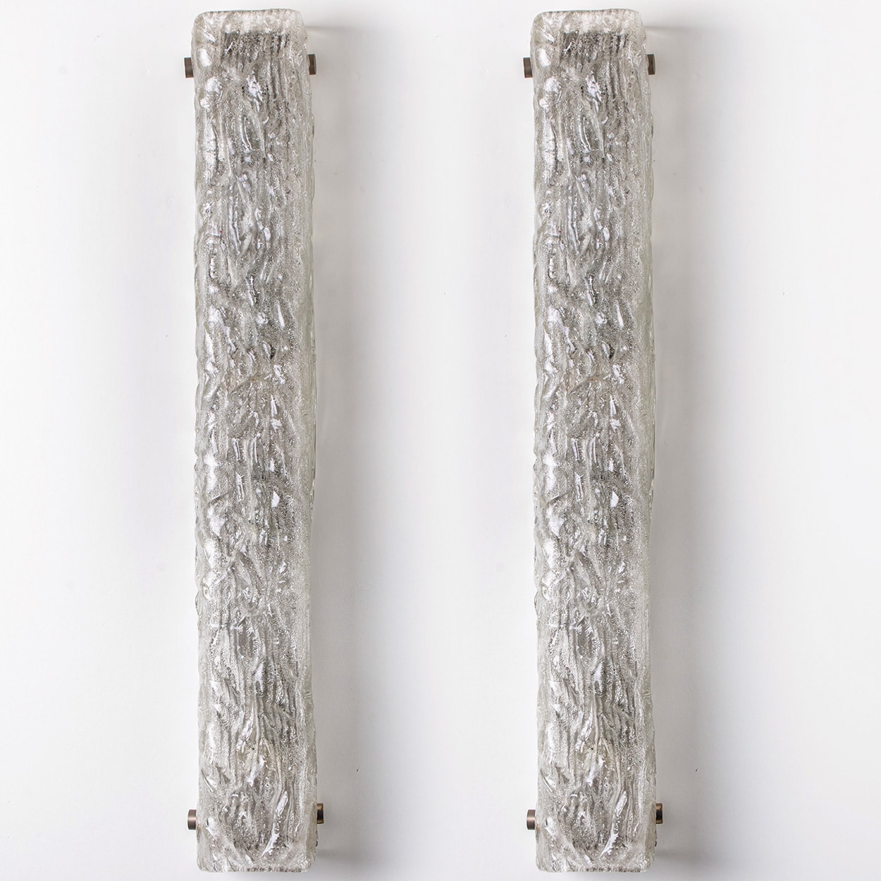 1 of the 2 Tube Textured Glass and Chrome Wall Lights by Kaiser Leuchten, 1970s